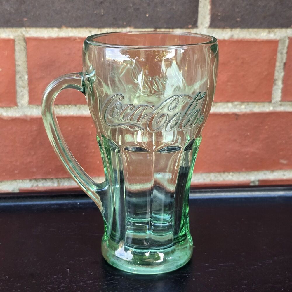 Vintage Libbey Coca-Cola Green Glass Mug with Handle - 14oz Heavy Thick Glass